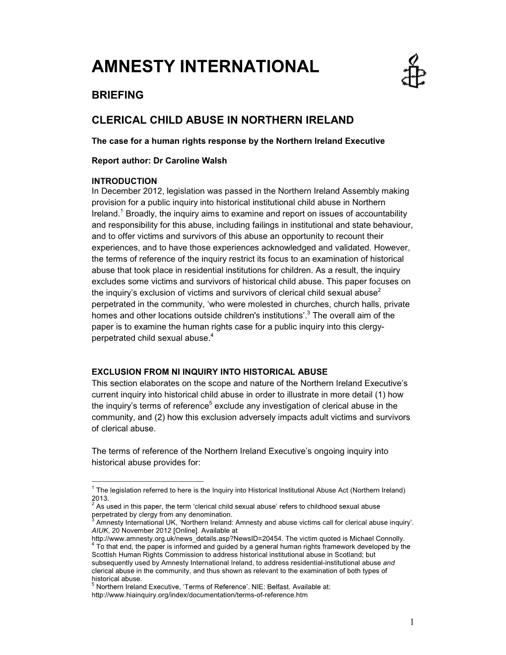 Clerical Child Abuse NI Research Briefing May 2013