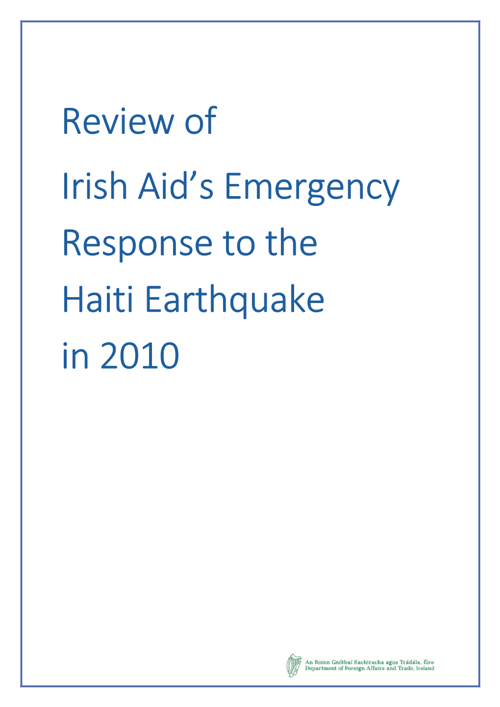 Review of Irish Aid's Emergency Response to the Haiti