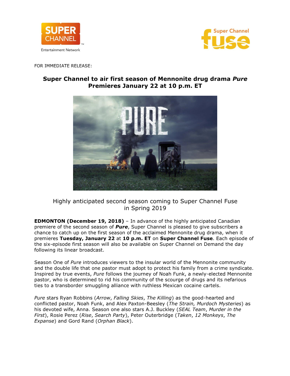 Super Channel to Air First Season of Mennonite Drug Drama Pure Premieres January 22 at 10 P.M