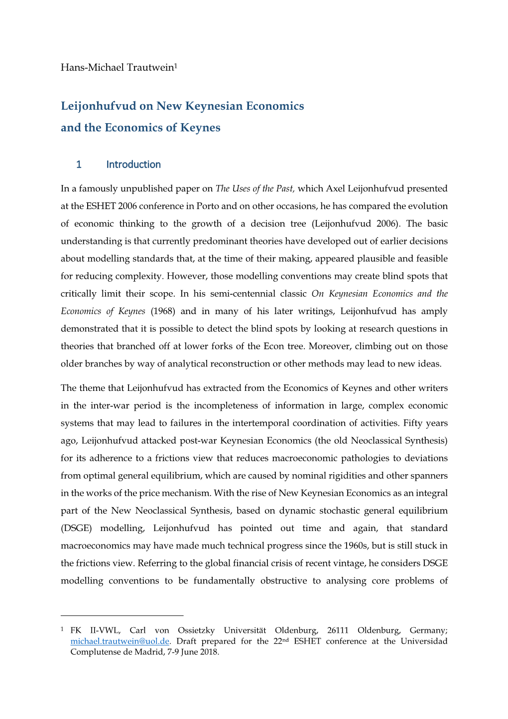 Leijonhufvud on New Keynesian Economics and the Economics of Keynes