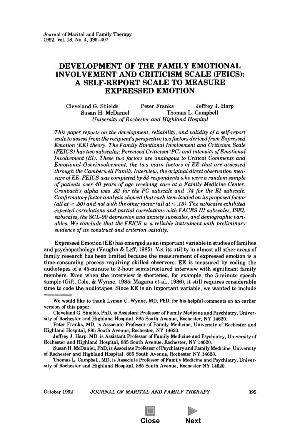 (Feics): Expressed Emotion a Self-Report Scale to Measure