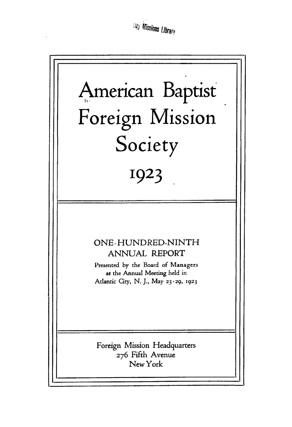 American Baptist Foreign Mission Society J923