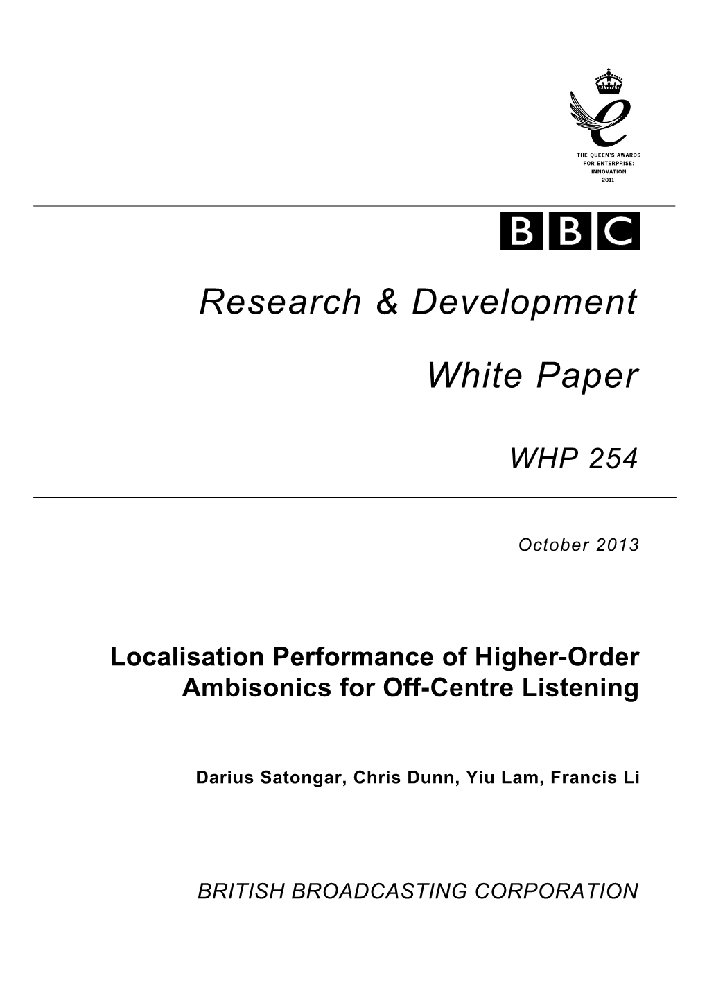 BBC Research & Development White Paper WHP254