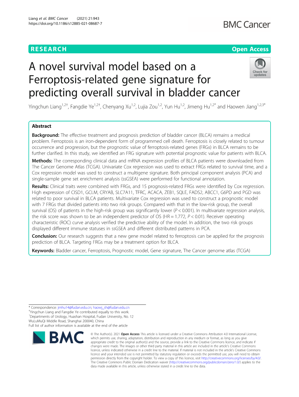 A Novel Survival Model Based on a Ferroptosis-Related Gene Signature