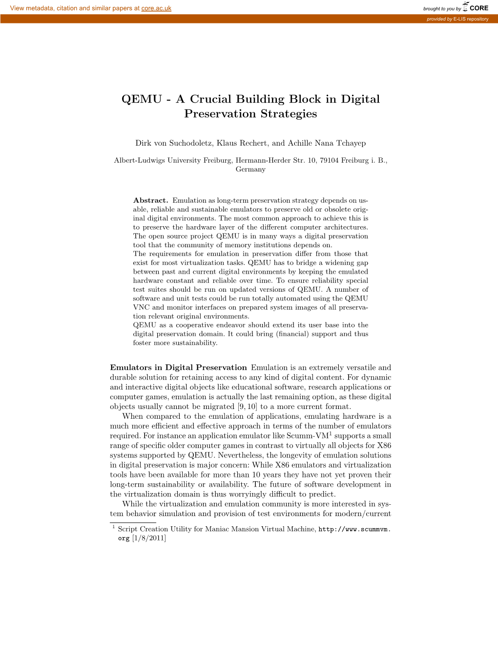 QEMU - a Crucial Building Block in Digital Preservation Strategies