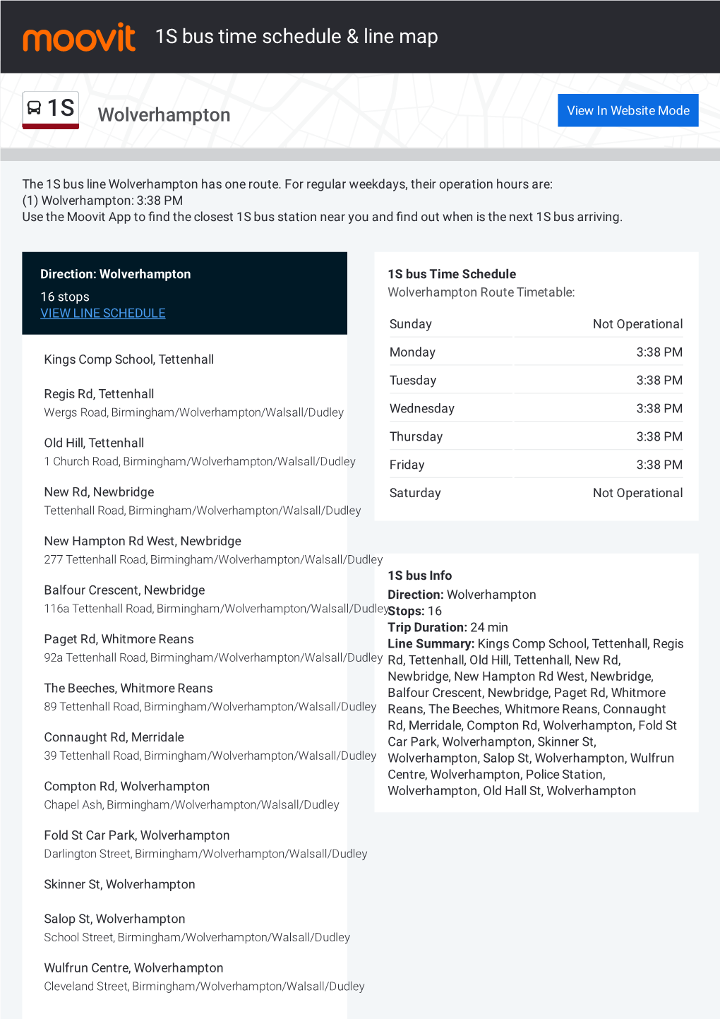 1S Bus Time Schedule & Line Route