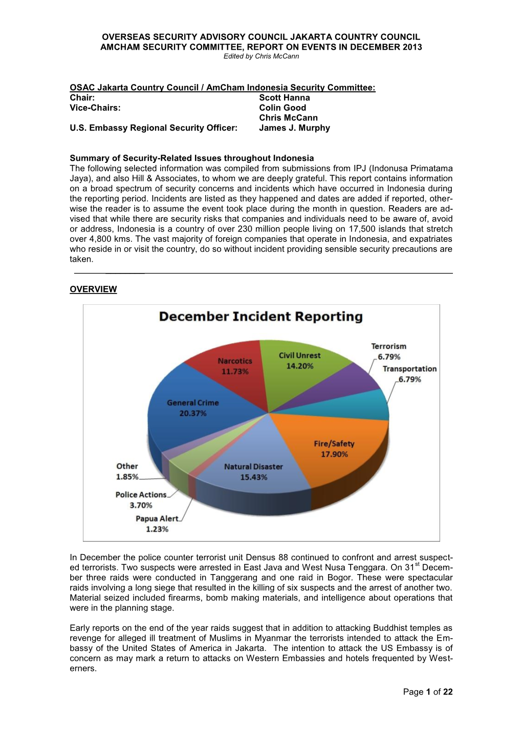 Overseas Security Advisory Council Monthly Report