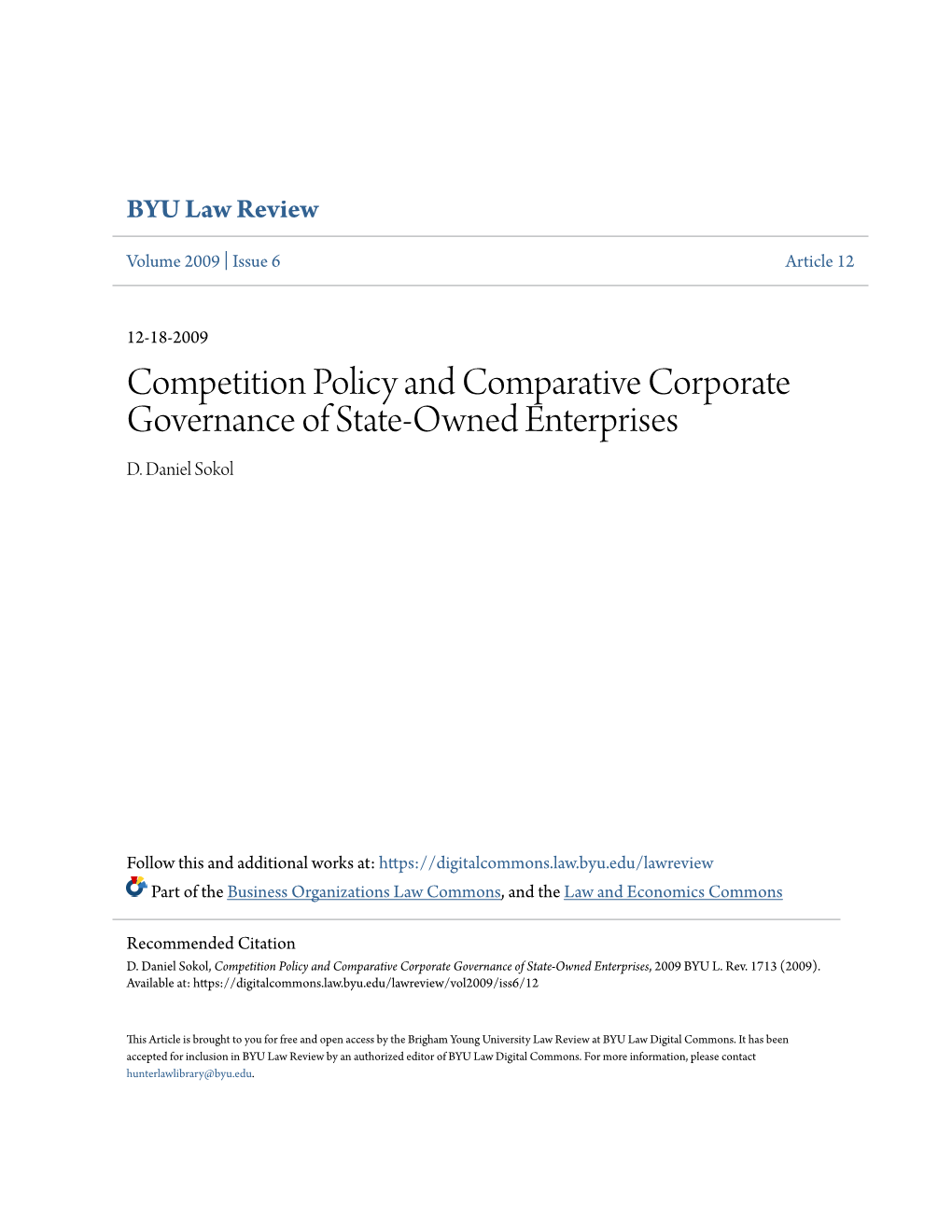 Competition Policy and Comparative Corporate Governance of State-Owned Enterprises D