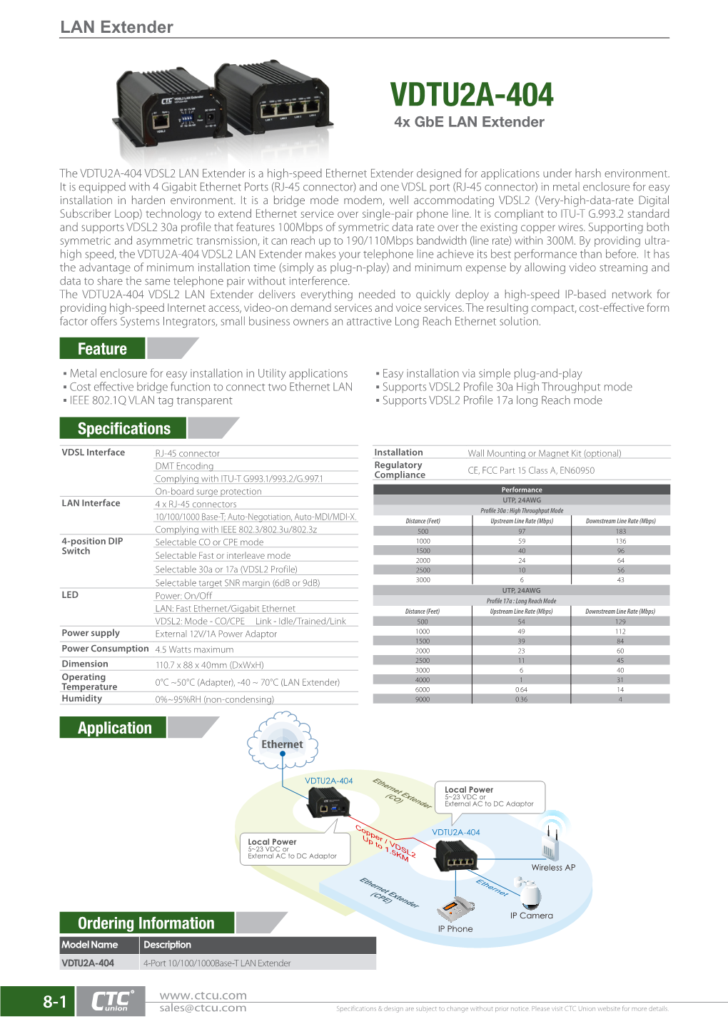 VDTU2A-404 4X Gbe LAN Extender