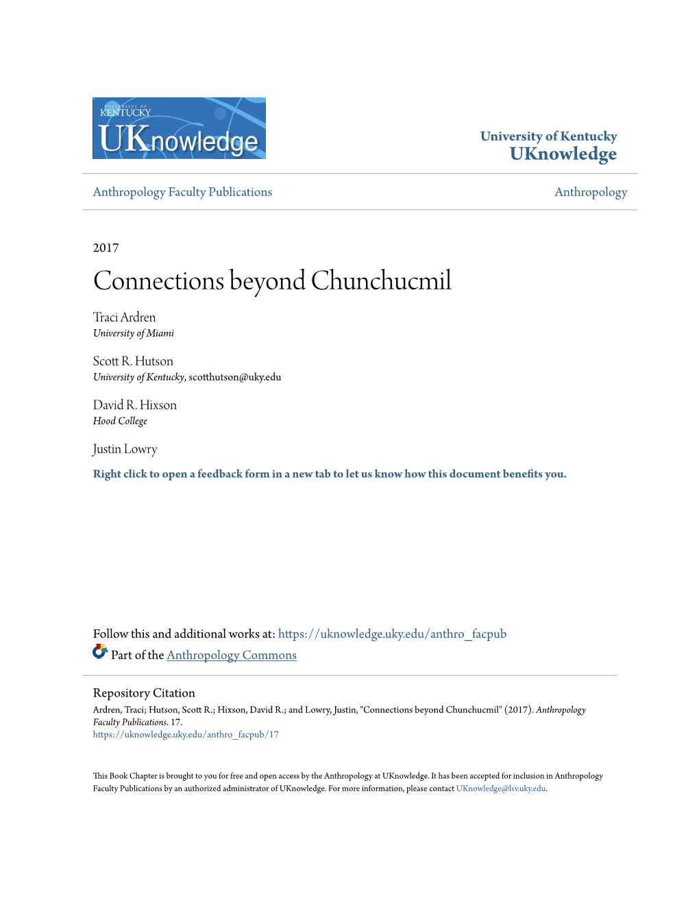 Connections Beyond Chunchucmil Traci Ardren University of Miami