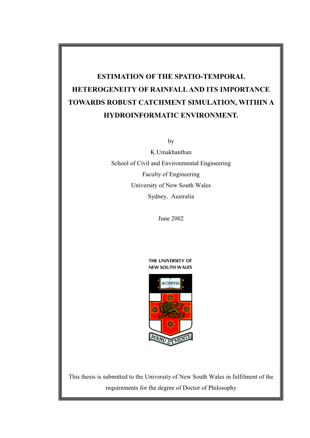 Chapter 4: Estimation of Spatio-Temporal Heterogeneity of Rainfall 69