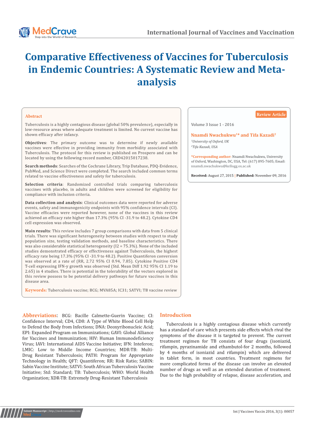 Comparative Effectiveness of Vaccines for Tuberculosis in Endemic Countries: a Systematic Review and Meta- Analysis