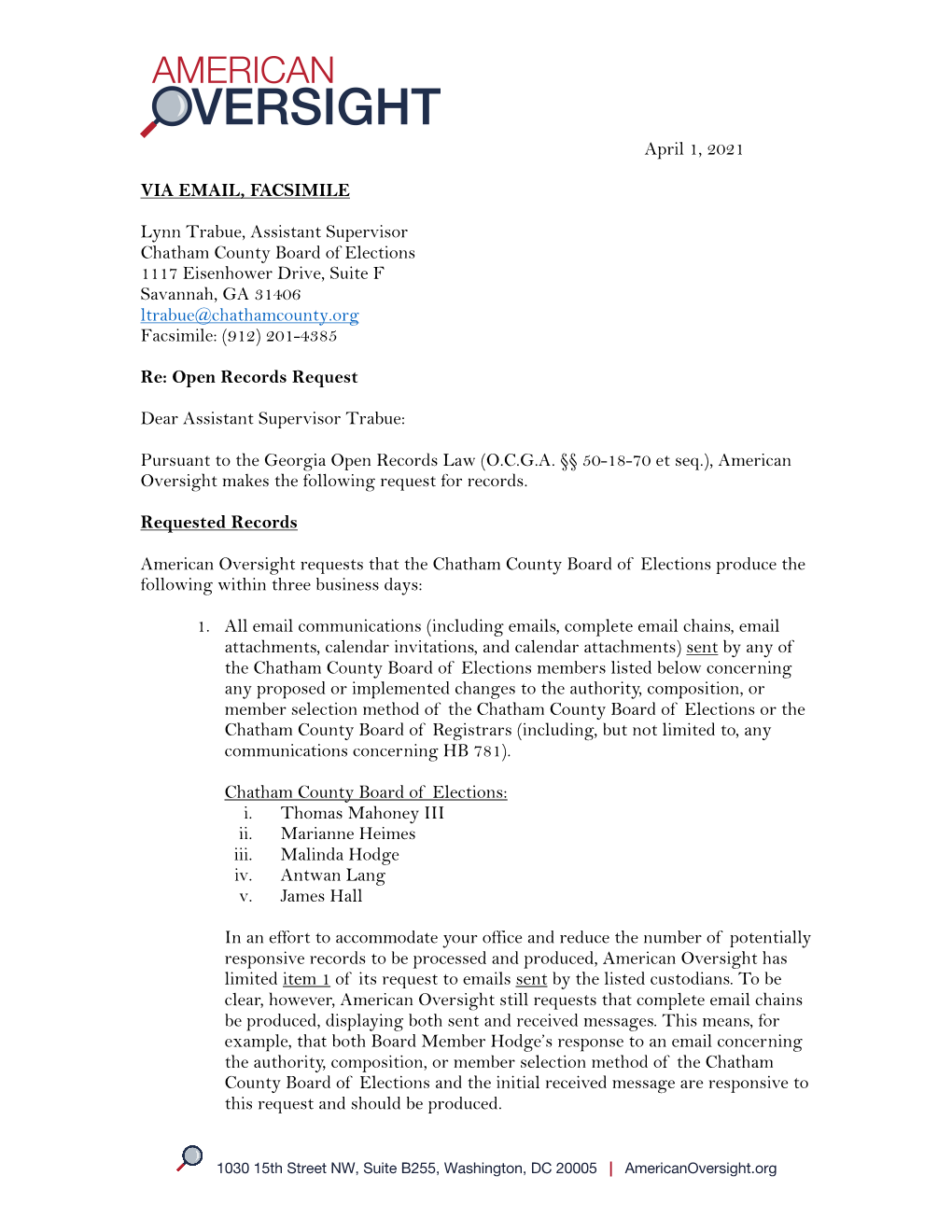 GA-CHATHAM-21-0438 Guidance Regarding the Search & Processing of Requested Records