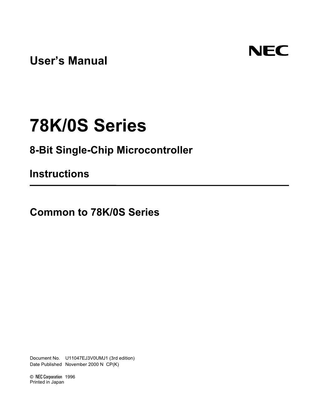 78K/0S Series 8-Bit Single-Chip Microcontroller Instructions UM