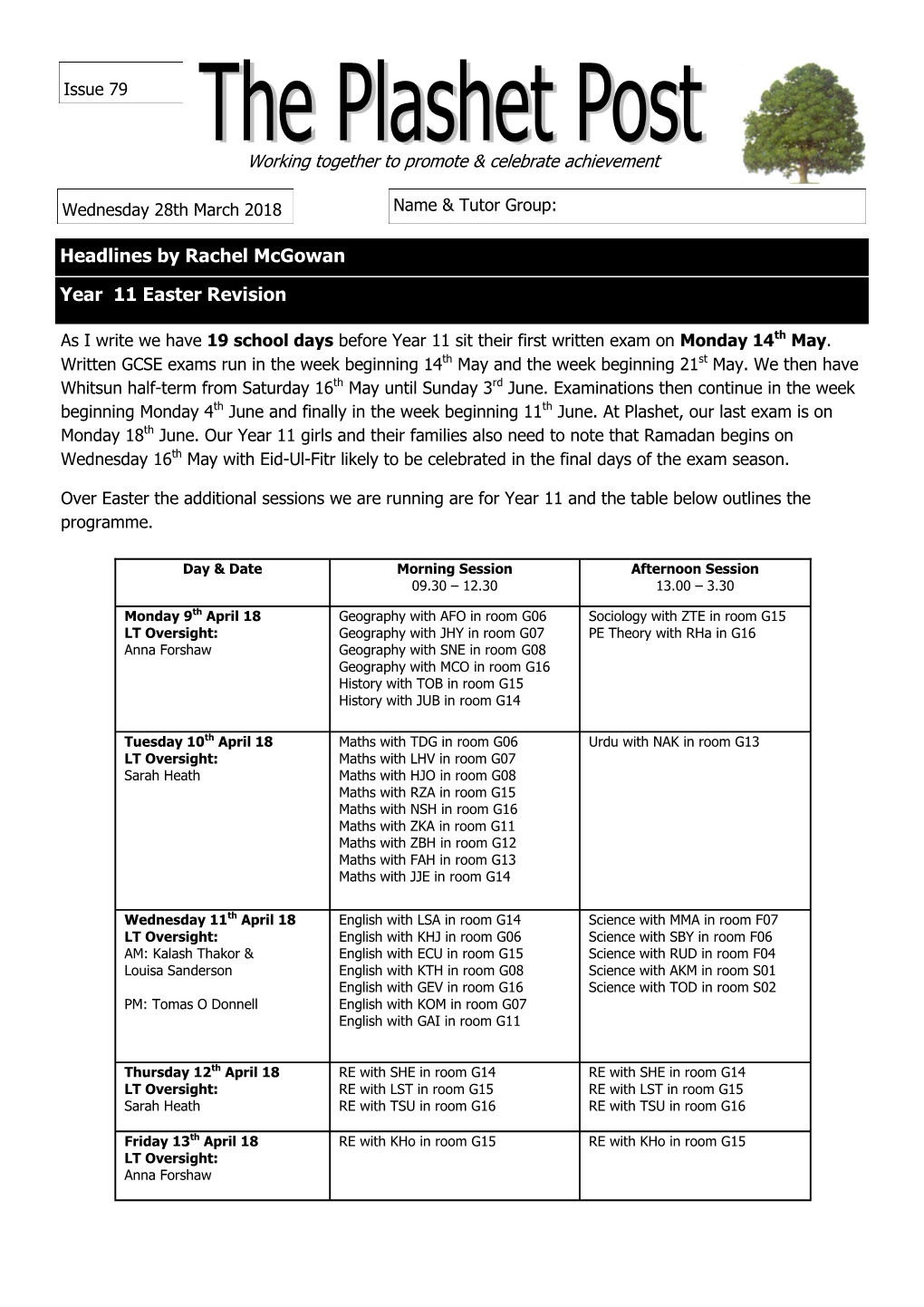 Year 11 Easter Revision Headlines by Rachel Mcgowan