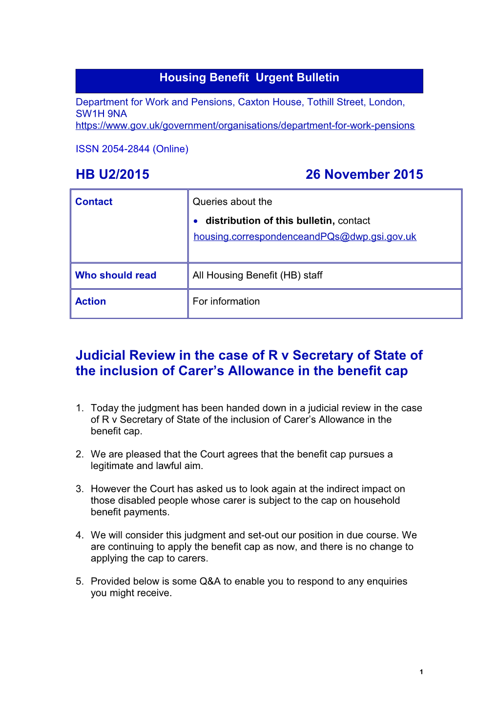 Housing Benefit and Council Tax Benefit Circular s8