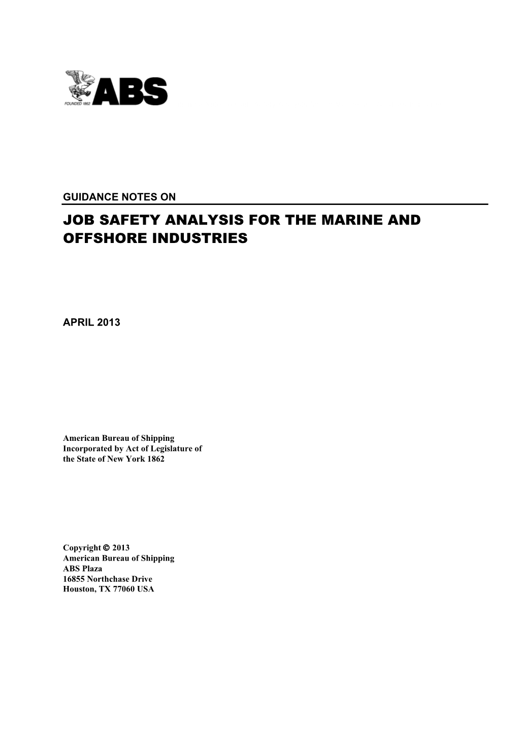 Guidance Notes on Job Safety Analysis for the Marine and Offshore Industries