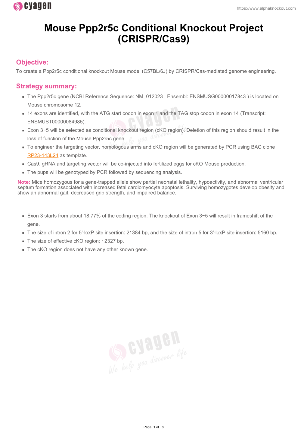 Mouse Ppp2r5c Conditional Knockout Project (CRISPR/Cas9)