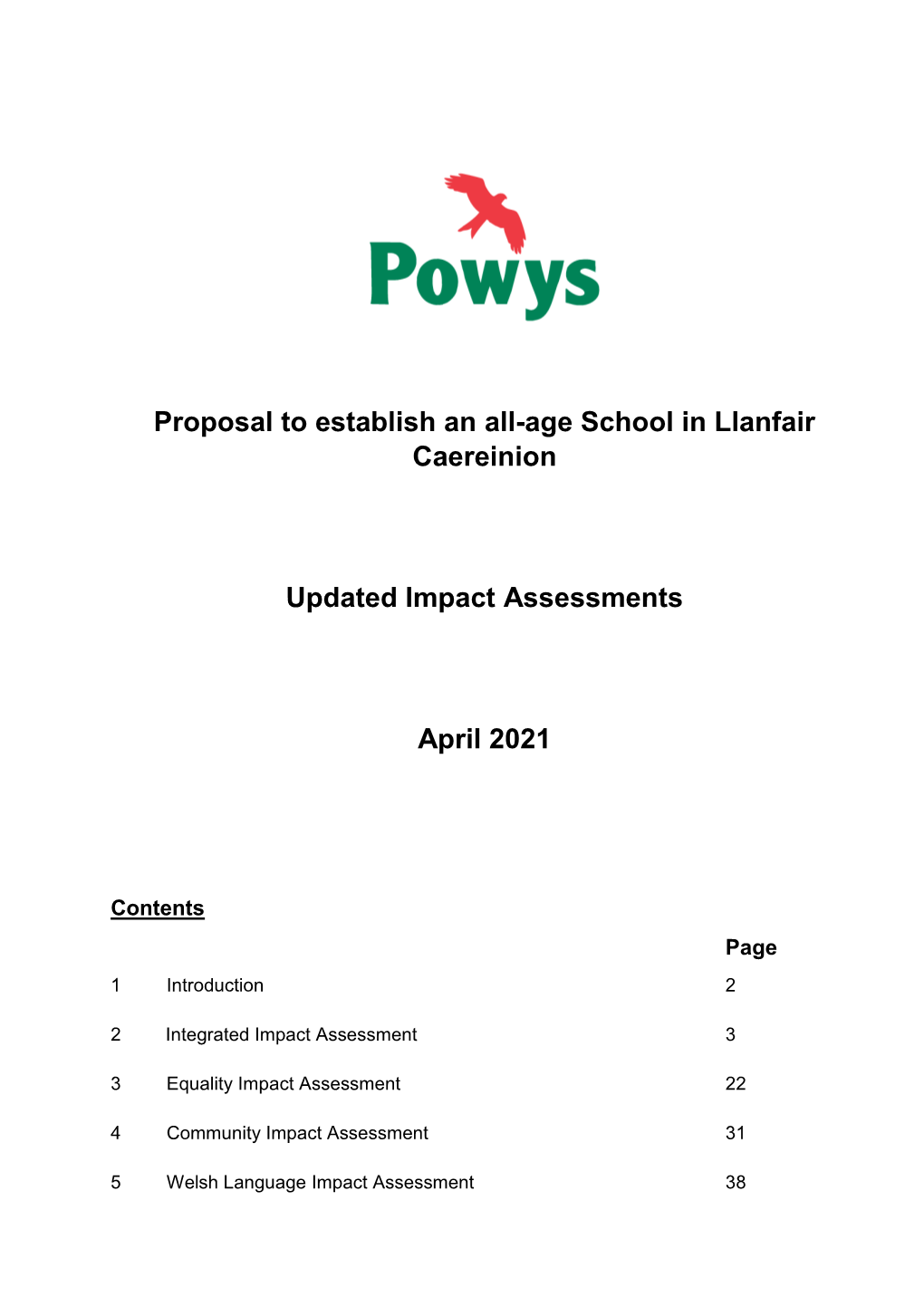 Proposal to Establish an All-Age School in Llanfair Caereinion