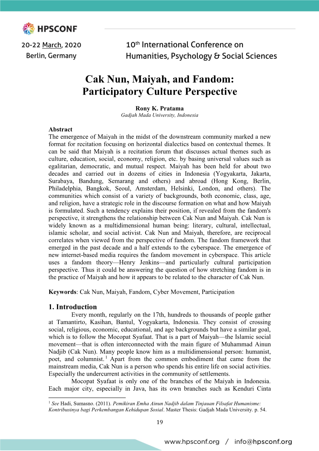 Cak Nun, Maiyah, and Fandom: Participatory Culture Perspective