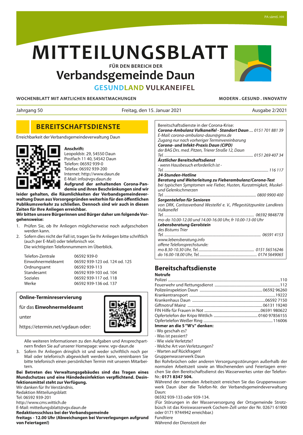 Mitteilungsblatt Für Den Bereich Der Verbandsgemeinde Daun Gesundland Vulkaneifel Wochenblatt Mit Amtlichen Bekanntmachungen Modern