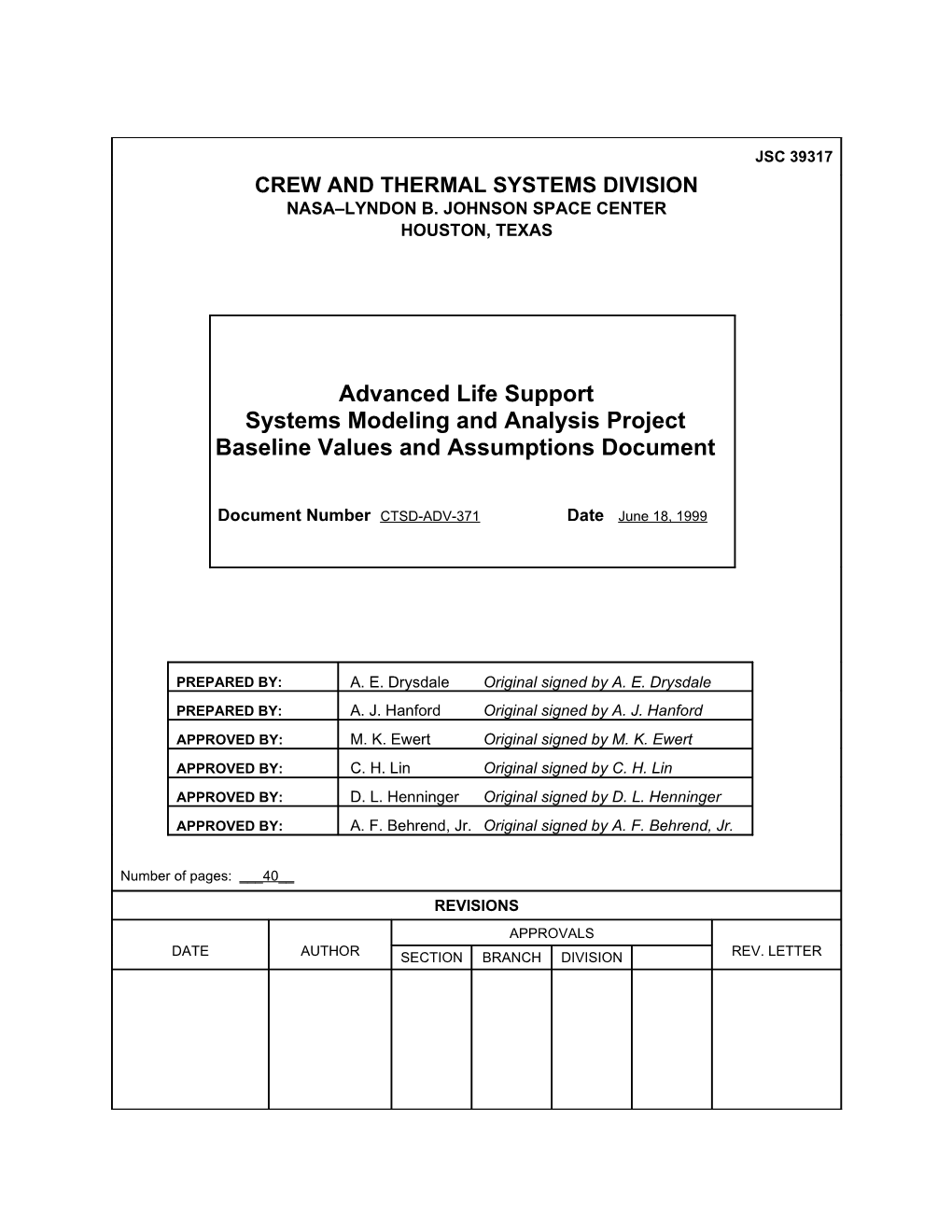 JSC FORM 151C (Rev Sept 86) NASA-JSC