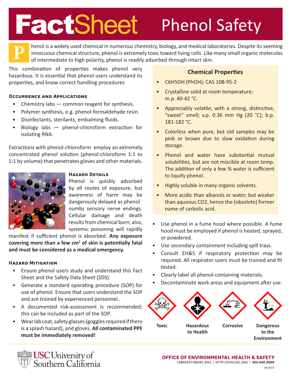 Phenol Safety Fact Sheet Page 2 Safety Tip: Phenol Is Commonly Supplied As a Solid Lump • Large Poly Bags for Waste (E.G., Ziploc®)