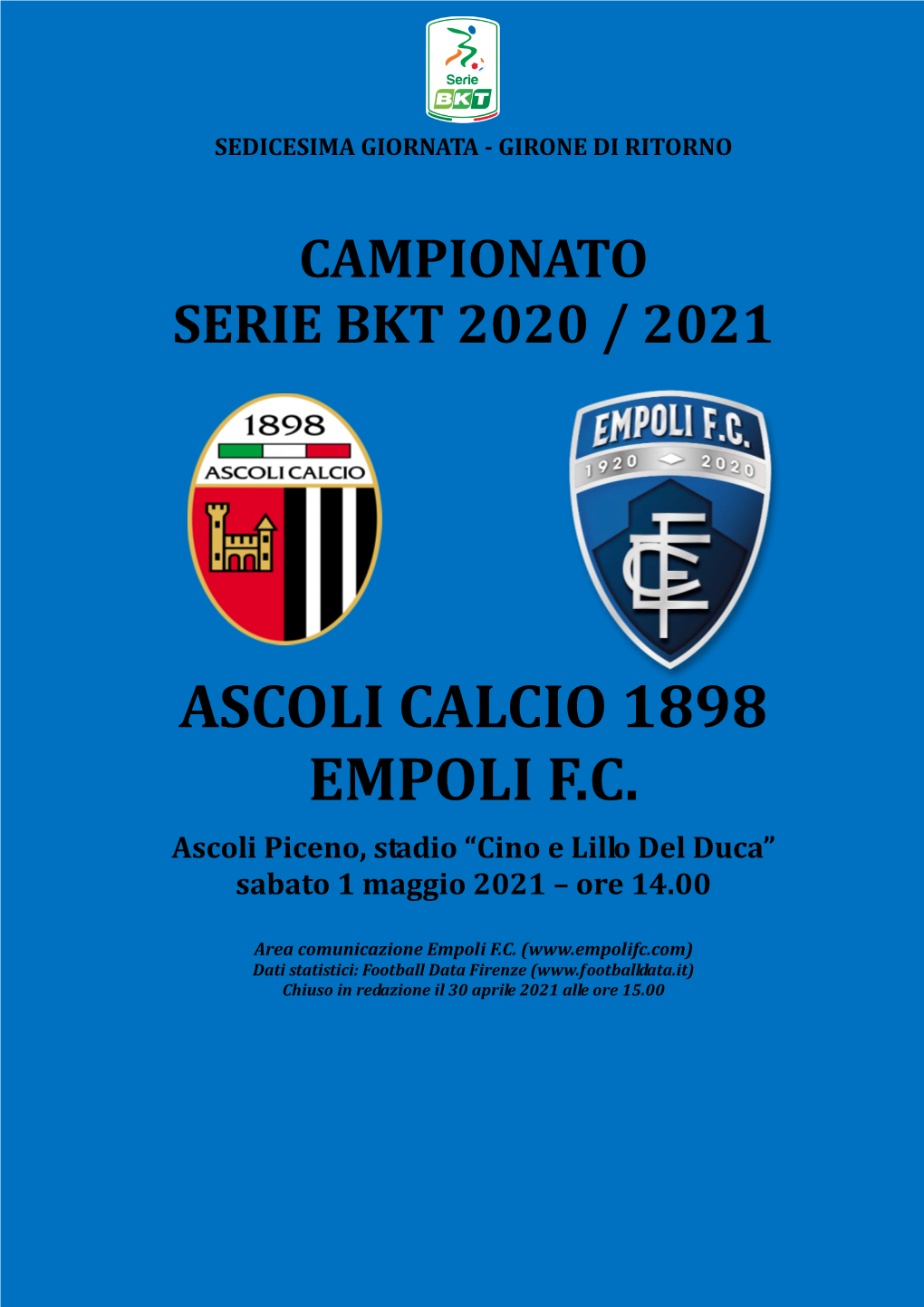 Cartella Stampa Ascoli-Empoli – 35° Giornata Serie B