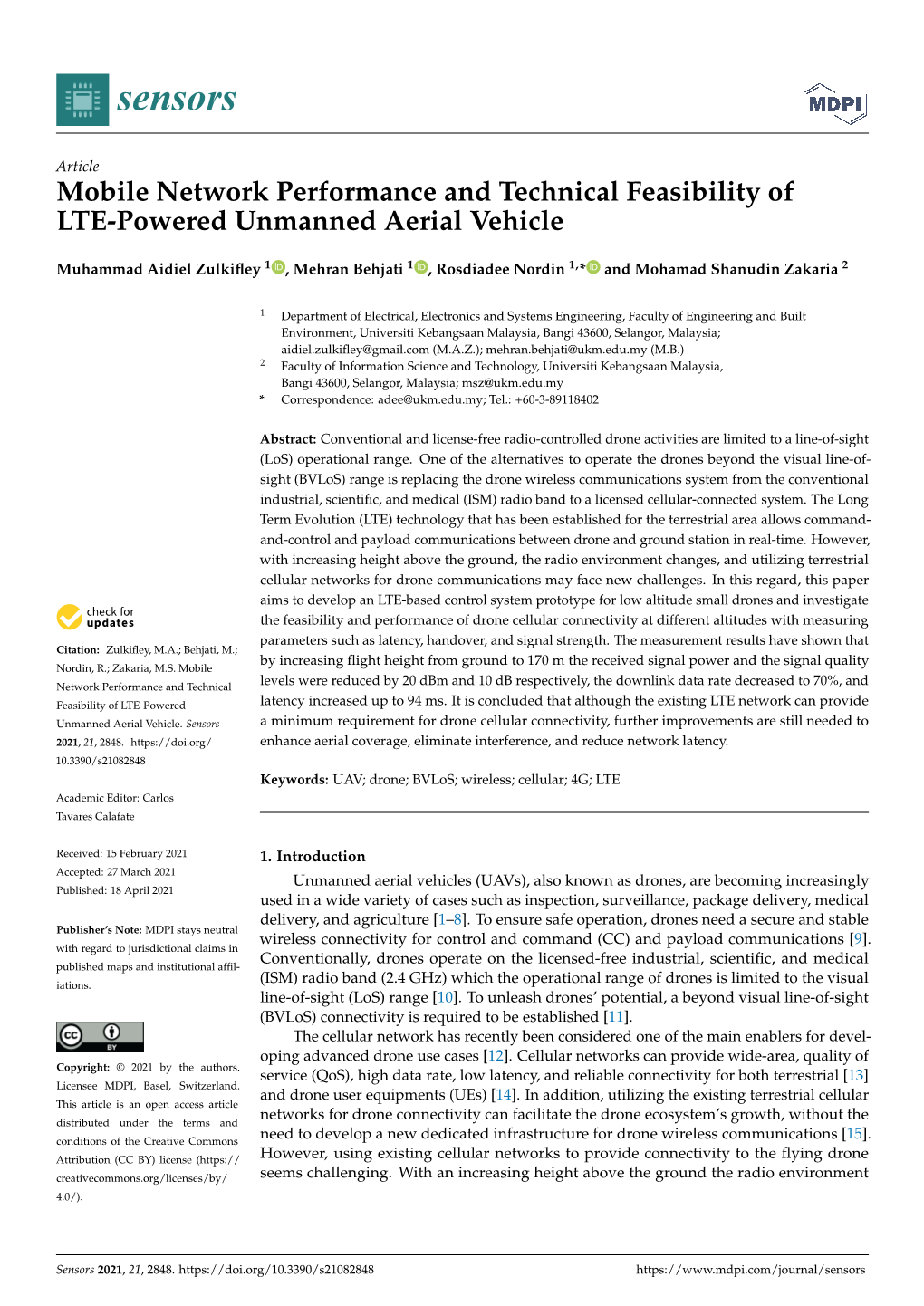 Mobile Network Performance and Technical Feasibility of LTE-Powered Unmanned Aerial Vehicle