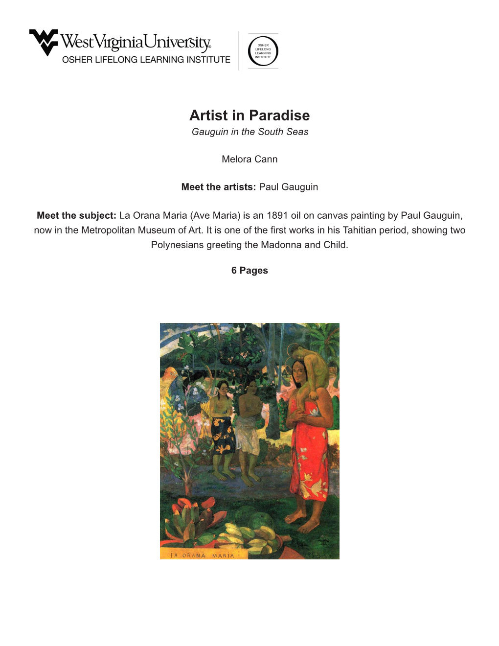 Artist in Paradise Gauguin in the South Seas