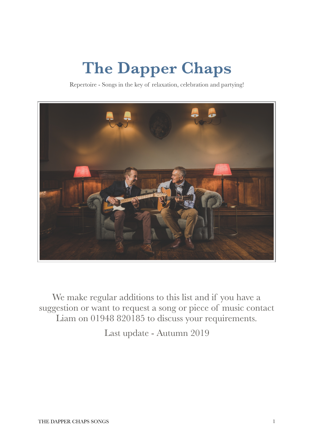 Dapper Chaps Set List