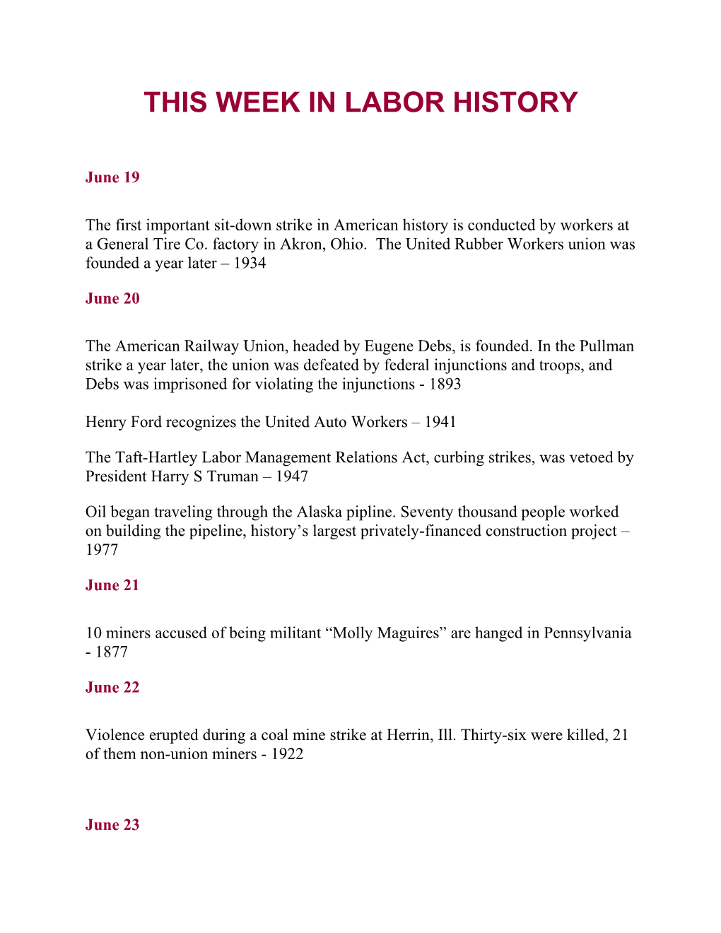 This Week in Labor History