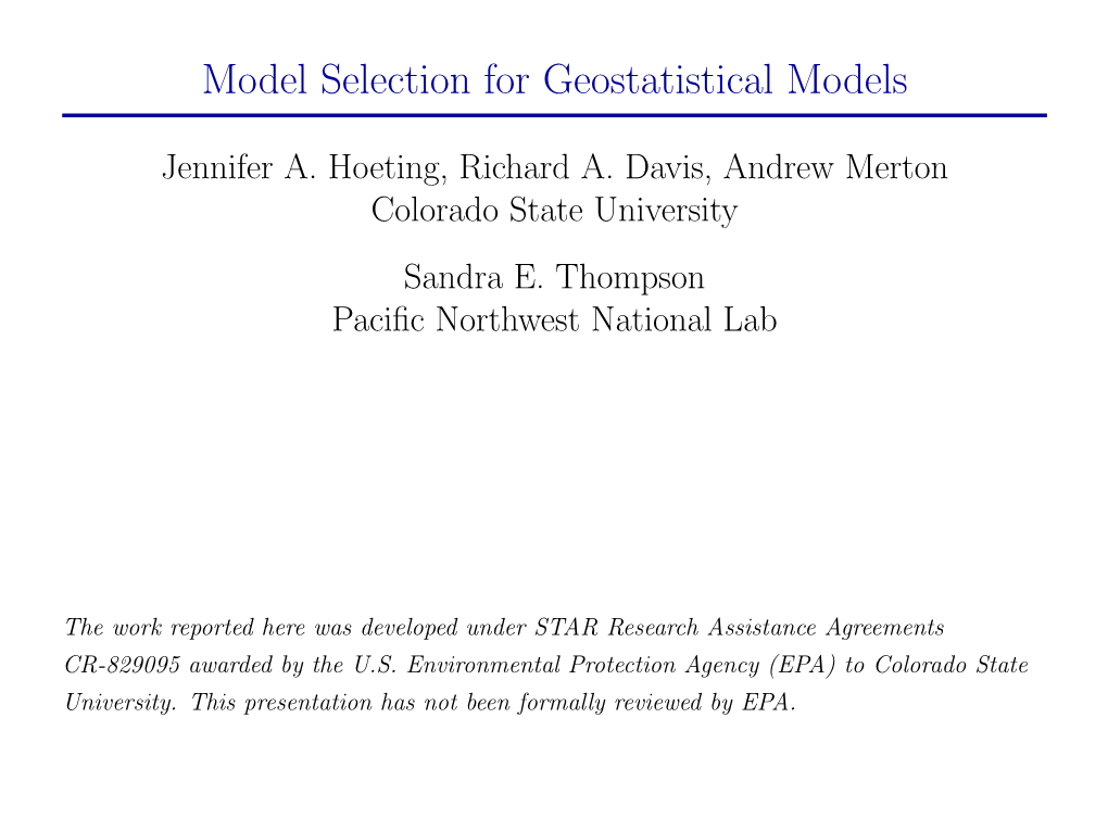 Model Selection for Geostatistical Models