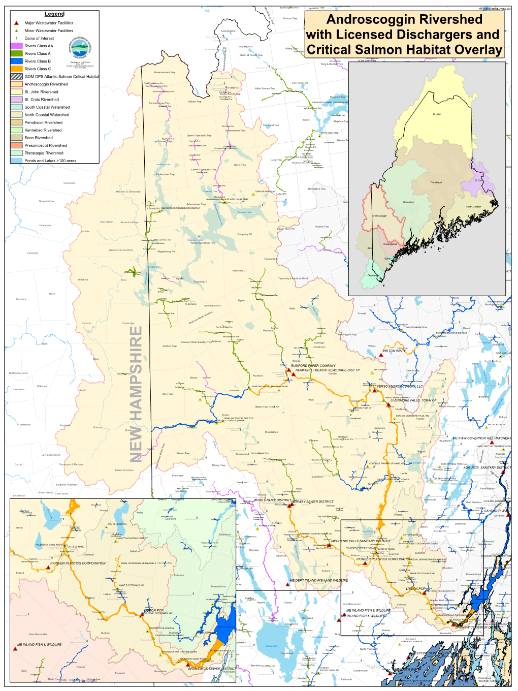 Androscoggin Rivershed with Licensed Dischargers and Critical