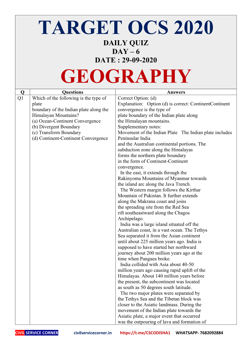 Day 6 Geography Qa Civil Service Corner