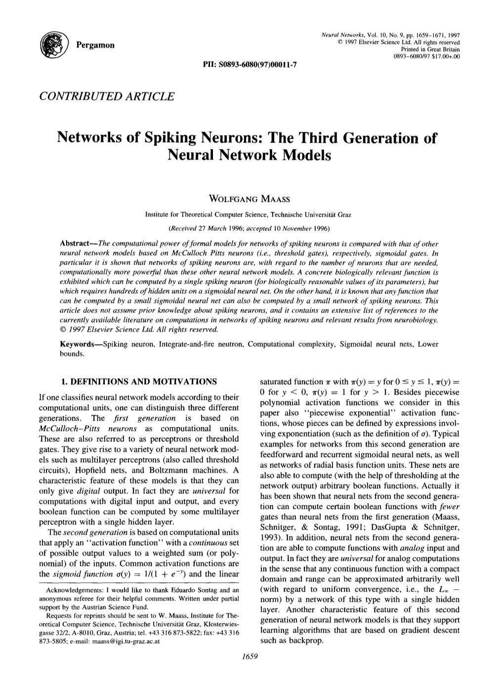 Networks of Spiking Neurons: the Third Generation of Neural Network Models