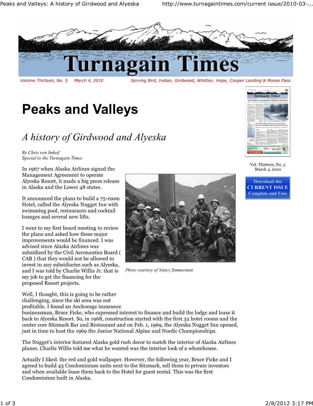 Peaks and Valleys: a History of Girdwood and Alyeska Issue/2010-03