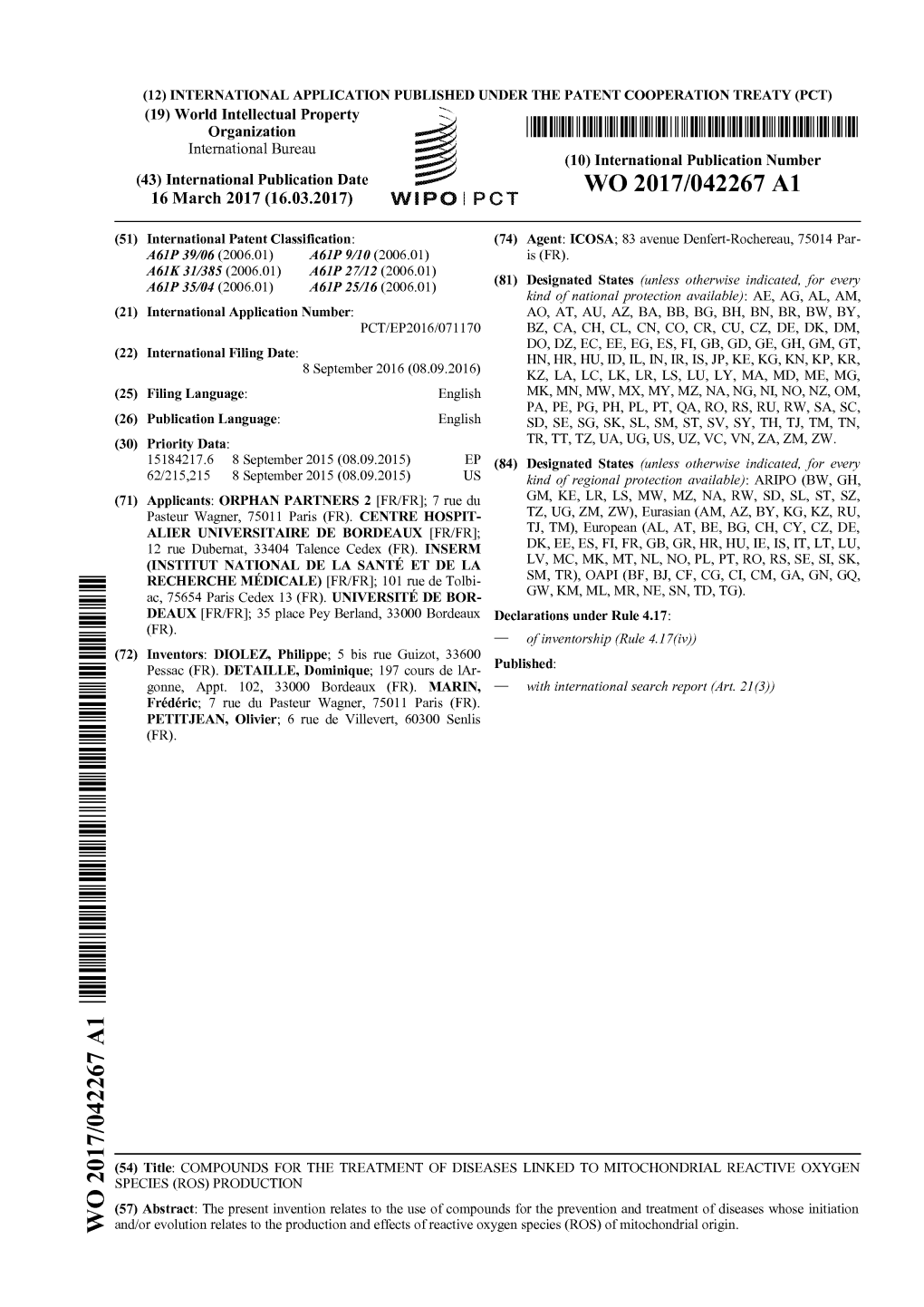 W O 2017/042267 A1 16 March 2017 (16.03.2017) W IPO I PCT