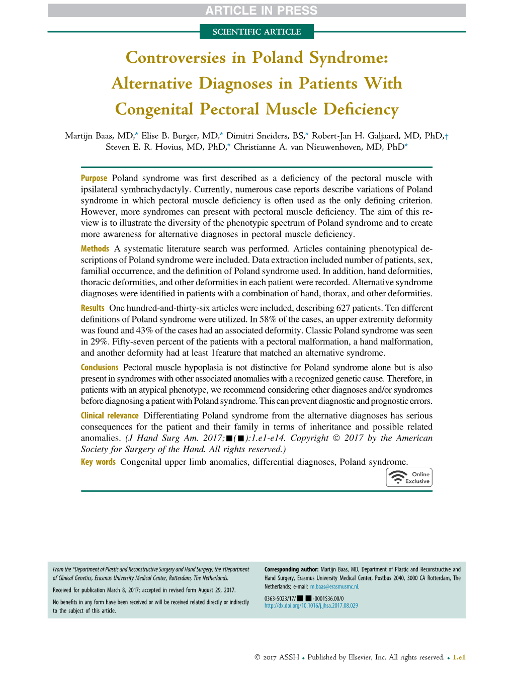 Controversies in Poland Syndrome: Alternative Diagnoses in Patients with Congenital Pectoral Muscle Deﬁciency