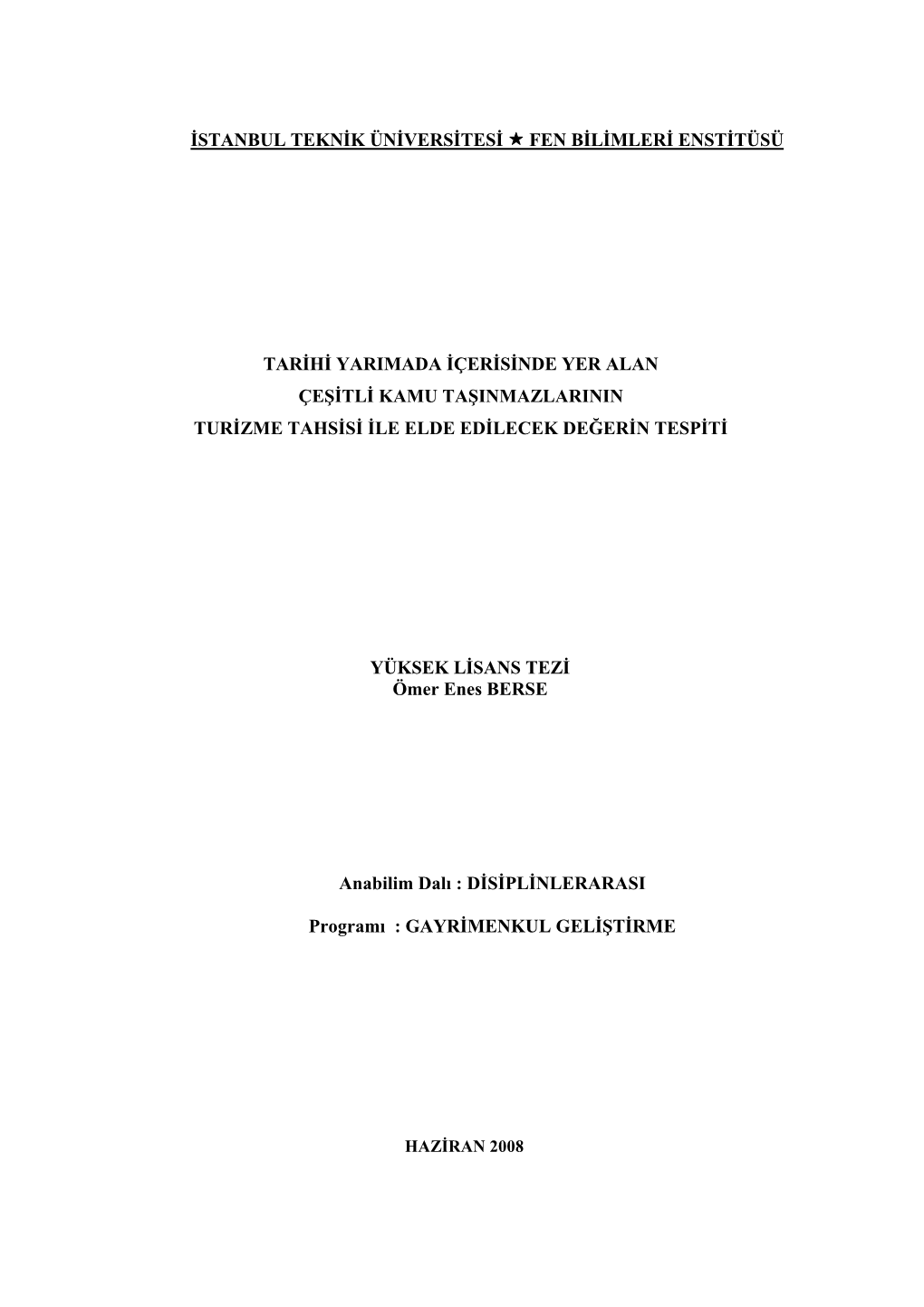 Istanbul Teknik Üniversitesi Fen Bilimleri Enstitüsü