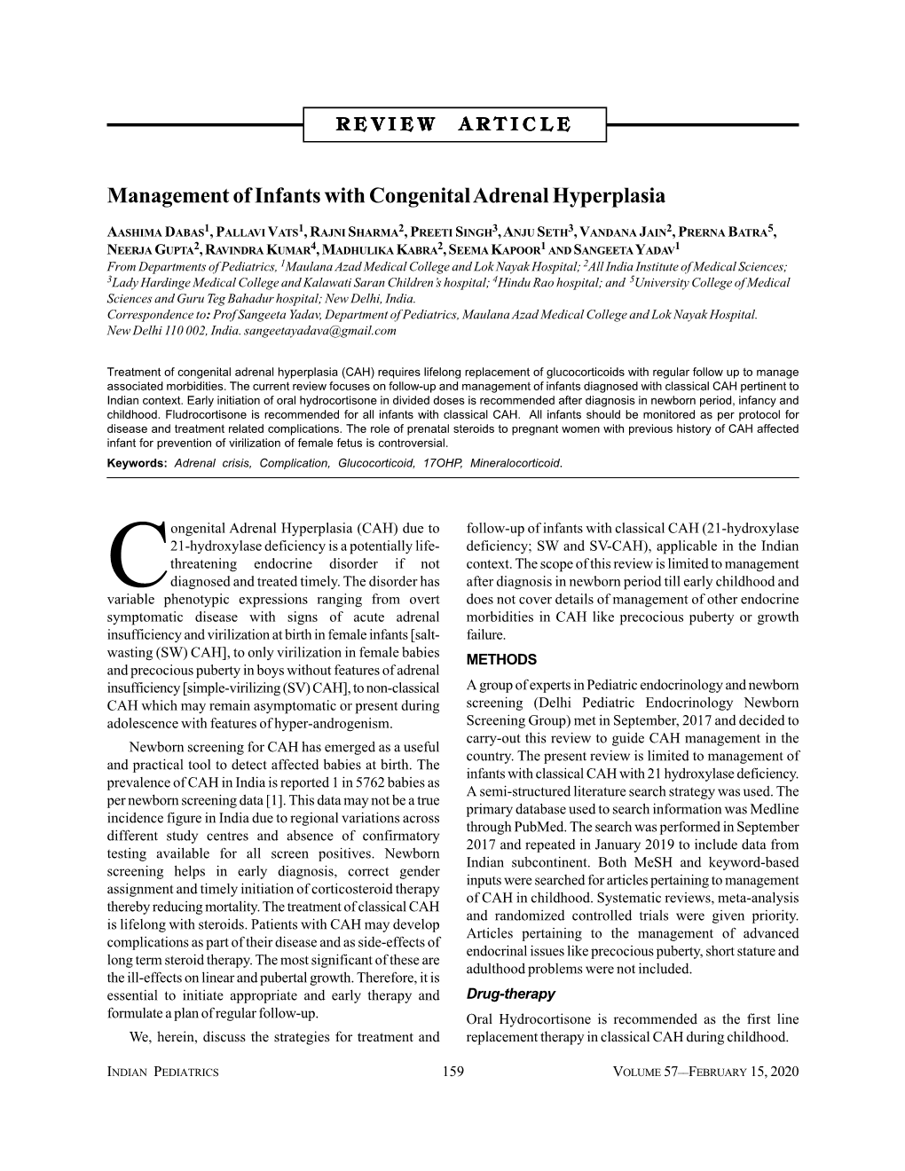 Management of Infants with Congenital Adrenal Hyperplasia