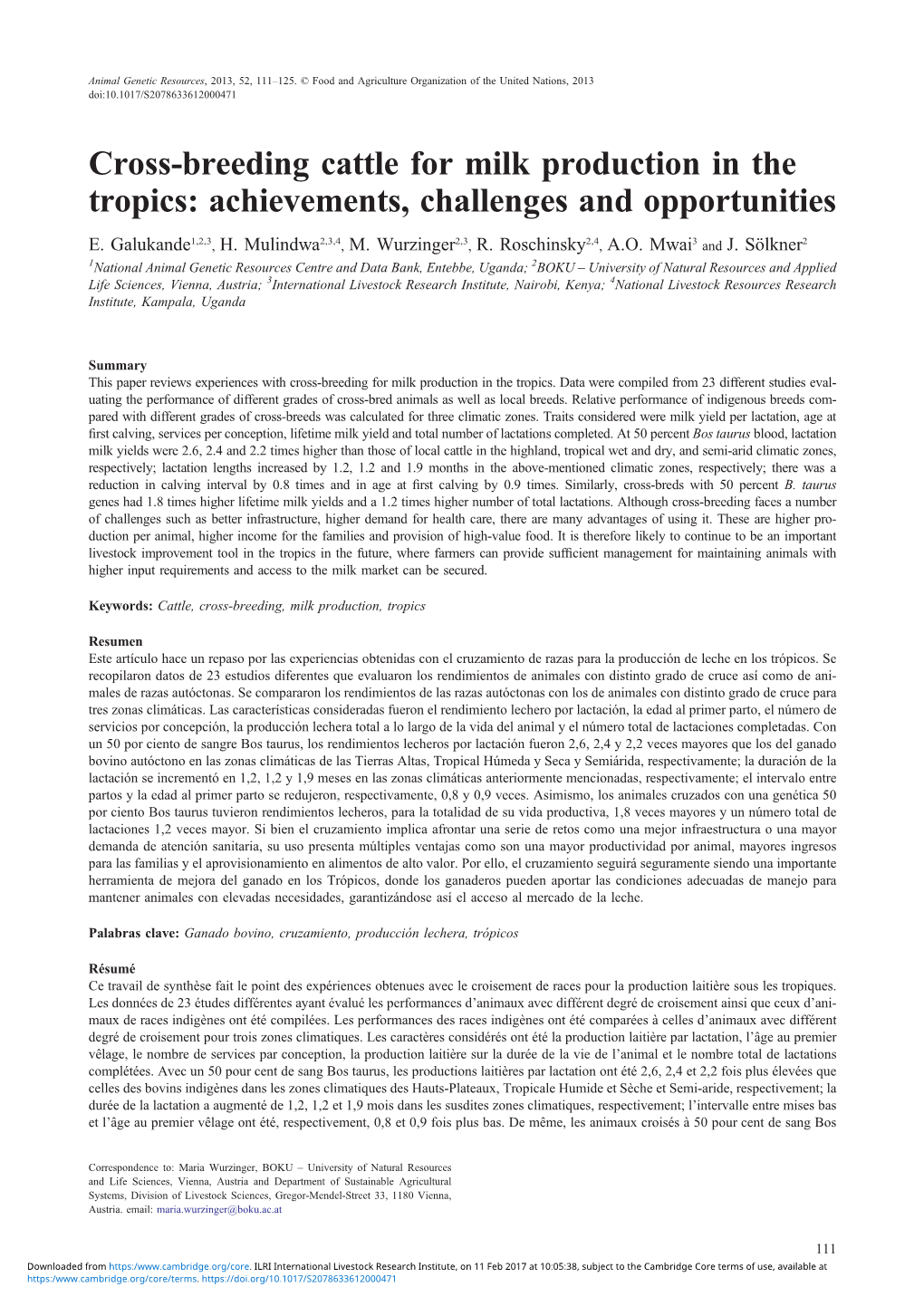 Cross-Breeding Cattle for Milk Production in the Tropics: Achievements, Challenges and Opportunities