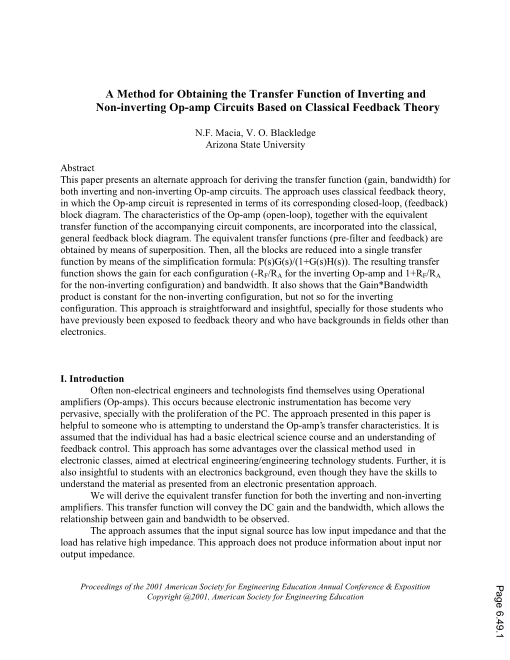 A Method for Obtaining the Transfer Function of Inverting and Non-Inverting Op-Amp Circuits Based on Classical Feedback Theory