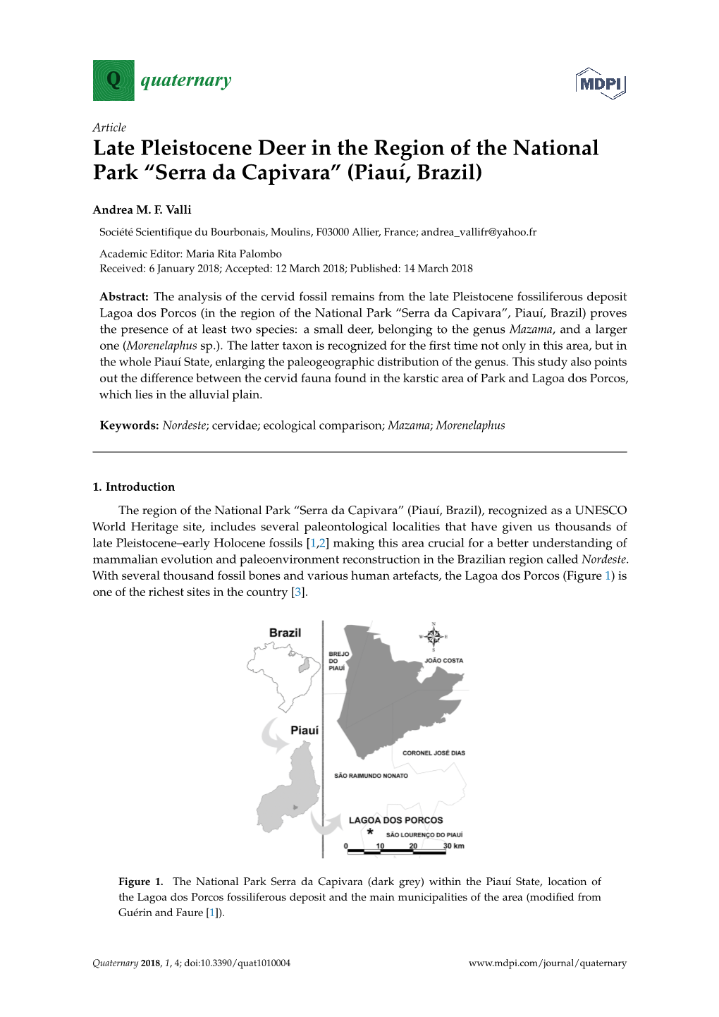 Late Pleistocene Deer in the Region of the National Park “Serra Da Capivara” (Piauí, Brazil)