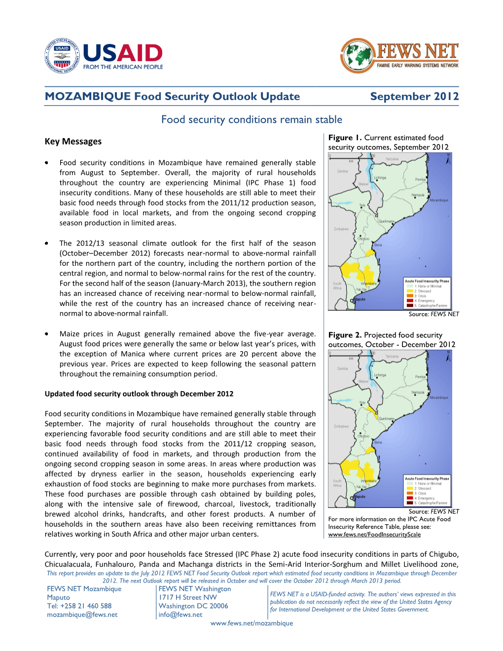 MOZAMBIQUE Food Security Outlook Update September 2012 Food