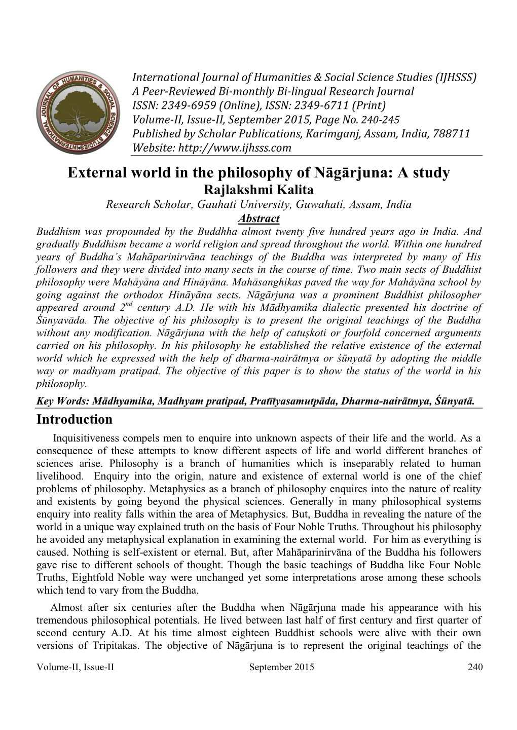 External World in the Philosophy of Nāgārjuna: a Study