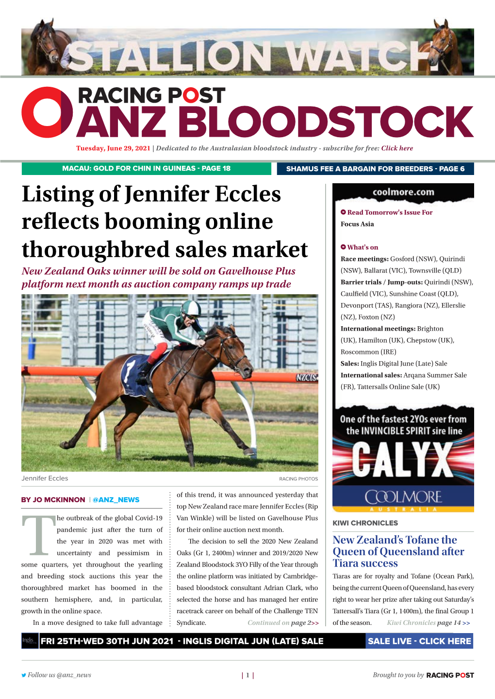 Listing of Jennifer Eccles Reflects Booming Online Thoroughbred Sales Market | 2 | Tuesday, June 29, 2021