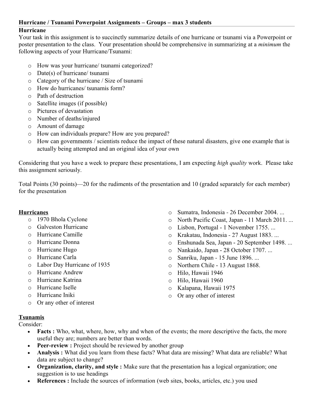 Hurricane Powerpoint Assignments