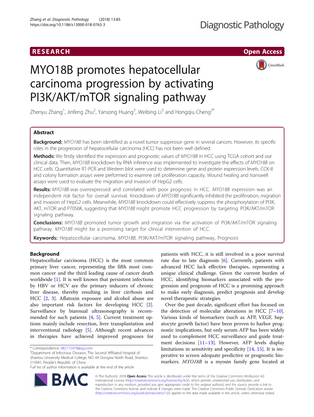 MYO18B Promotes Hepatocellular Carcinoma Progression By