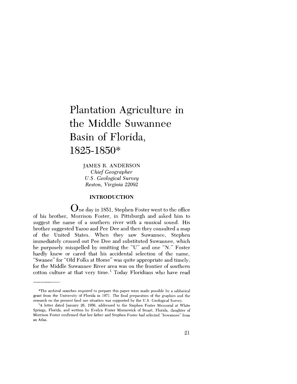 Plantation Agriculture the Middle Suwannee Basin of Florida, 1825